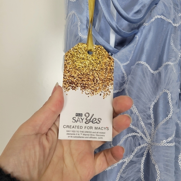 Say Yes Junior's Sequin-And-Lace Strappy Ball Gown in Sky Blue - Picture 12 of 14